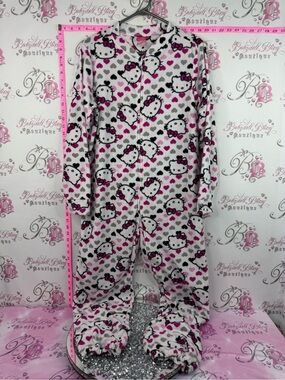 Hello Kitty onesie one piece 2013 fleece Pink & White Heart Plush jogger Pajamas